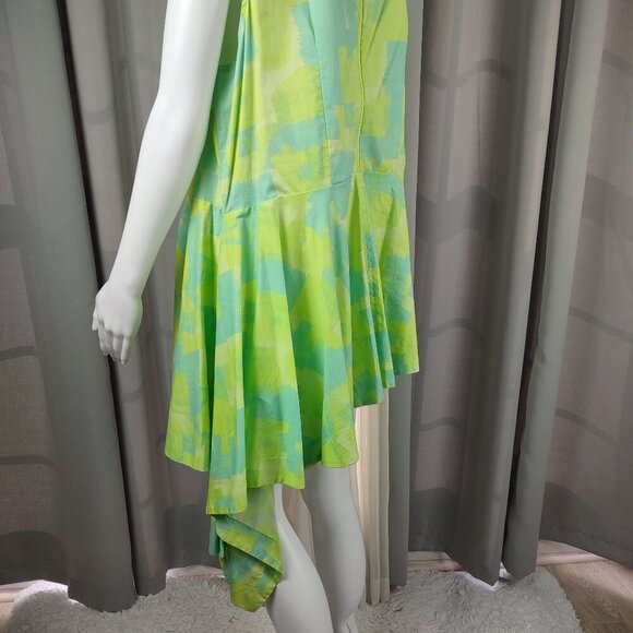Lane Bryant Plus Size 16 Hi-Low Sleeveless Dress Green Blue Abstract Cotton - Picture 8 of 13